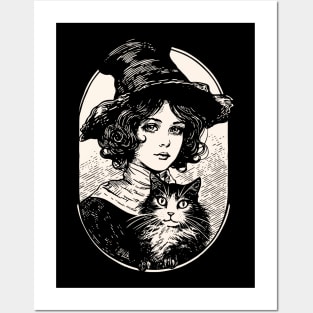 Victorian Witch and Cat Posters and Art